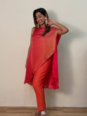 Muskaan Red to Coral shaded Kurta Set